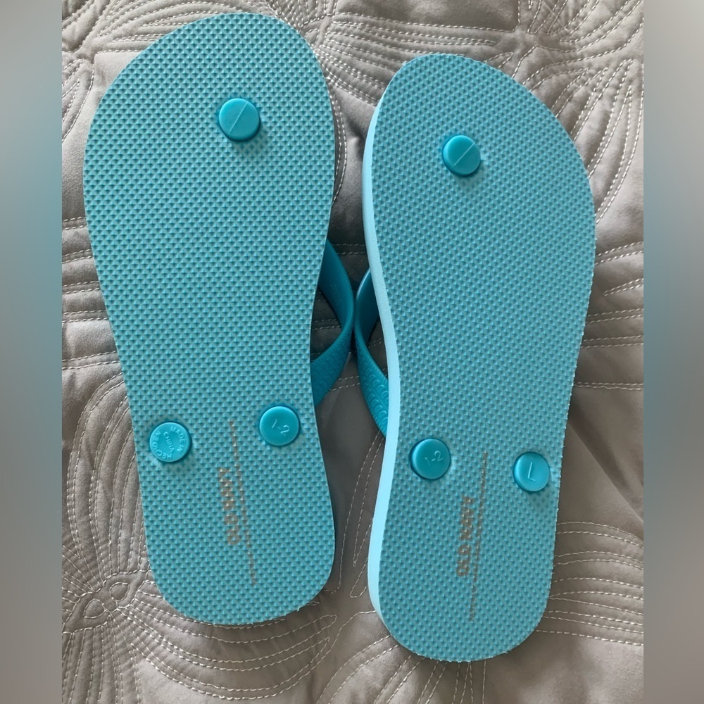 Old navy flip flops girls kids size 1Y-2Y brand new palm trees blue sandals shoe - Picture 7 of 13